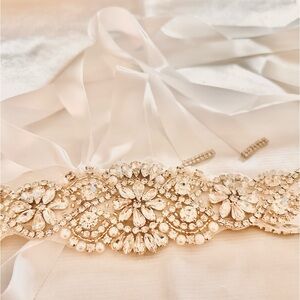 Rhinestone crystal bridal belt sash w/ ribbon